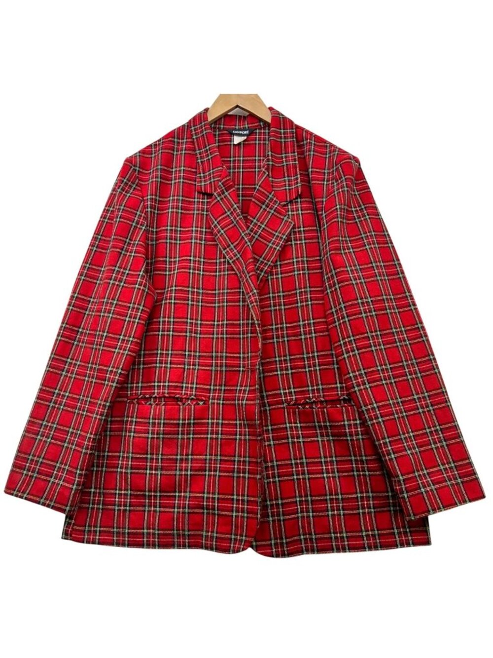 Sanmoiré Women's Single Breasted Academia Blazer Size 14 Red Plaid Pockets